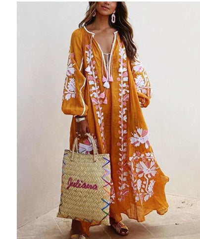 Ruth – Weit geschnittenes Midi-Kleid mit V-Ausschnitt und Druck