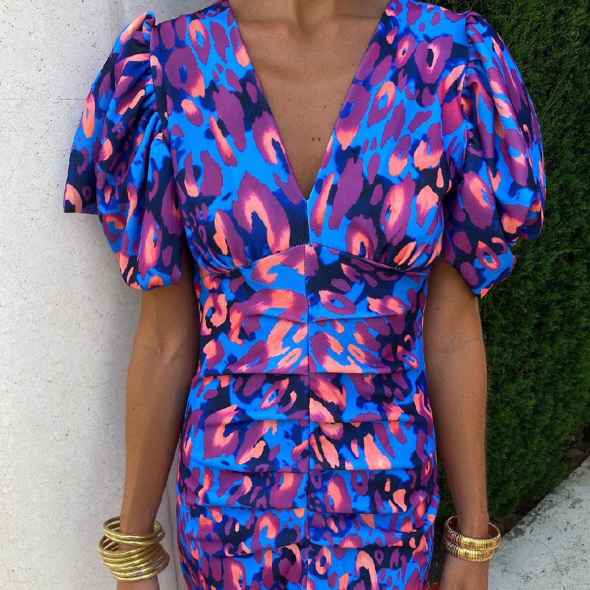 Damen Maxikleid mit Puffärmeln und modischem Animal-Print – Elegantes Partykleid für besondere Anlässe