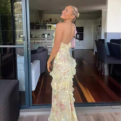 Damen Maxikleid mit Rüschen – Elegantes, ärmelloses Strandkleid im Socialite-Stil für Sommer und besondere Anlässe