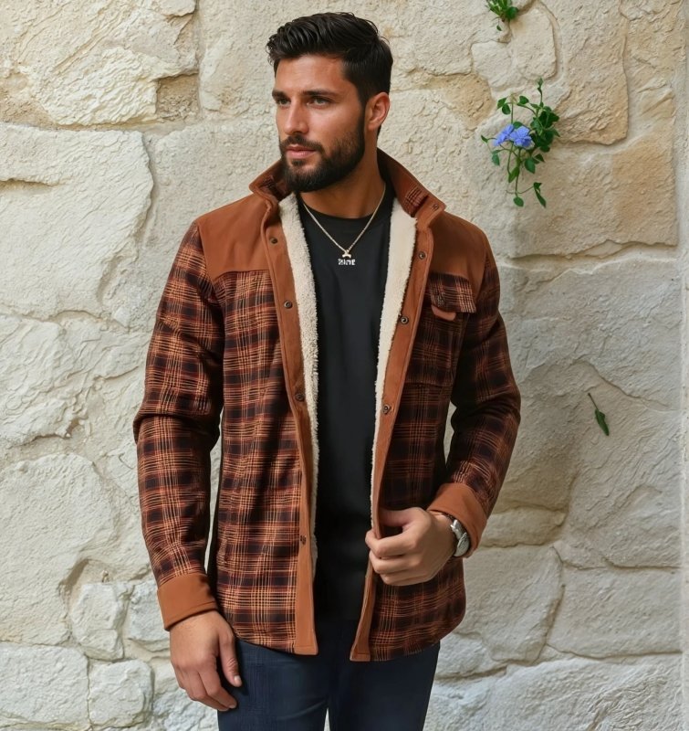 Herren Outdoor Flanelljacke im Holzfäller-Stil mit Fleece – Freizeit- und Arbeitsjacke