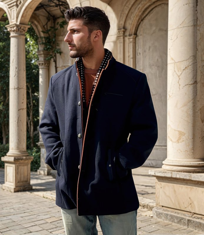 Herren Klassischer Slim Fit Mantel mit Abnehmbarem Kragen – Eleganter Business & Freizeit Übermantel
