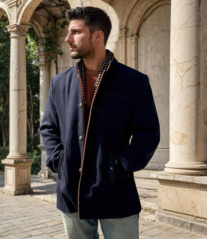 Herren Klassischer Slim Fit Mantel mit Abnehmbarem Kragen – Eleganter Business & Freizeit Übermantel
