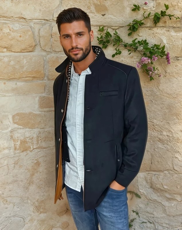 Herren Klassischer Slim Fit Mantel mit Abnehmbarem Kragen – Eleganter Business & Freizeit Übermantel