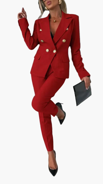 Damen Business Anzug mit Doppelreihigem Blazer – Eleganter Hosenanzug für Büro & Events