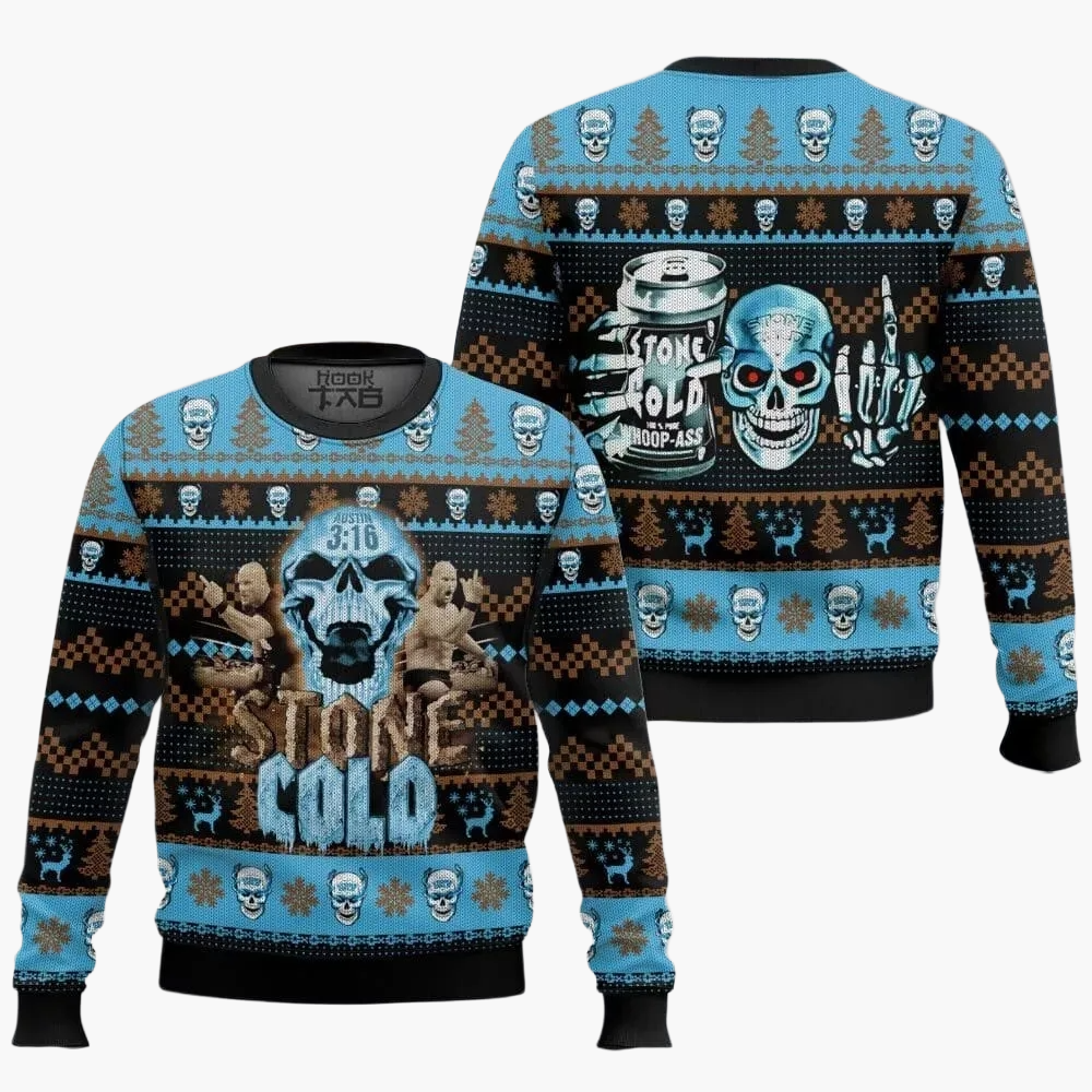 Herren Stone Cold Ugly Christmas Sweater – Lustiger Wrestling-Fan Pullover für Weihnachten