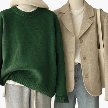 Damen Set Lässiger Retro Japanischer Stil – Strickpullover und Blazer für Alltag und Freizeit