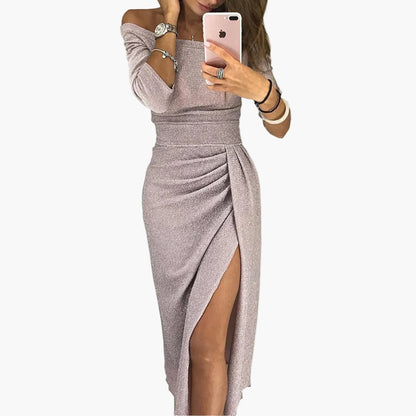 Damen Schulterfreies Abendkleid mit Hohem Schlitz – Elegantes Figurbetontes Partykleid