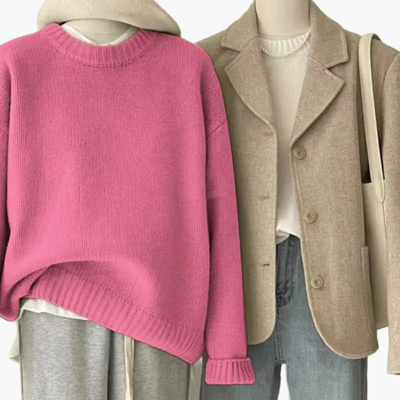 Damen Set Lässiger Retro Japanischer Stil – Strickpullover und Blazer für Alltag und Freizeit