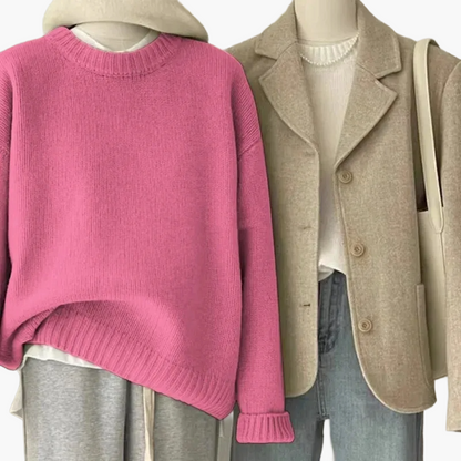 Damen Set Lässiger Retro Japanischer Stil – Strickpullover und Blazer für Alltag und Freizeit