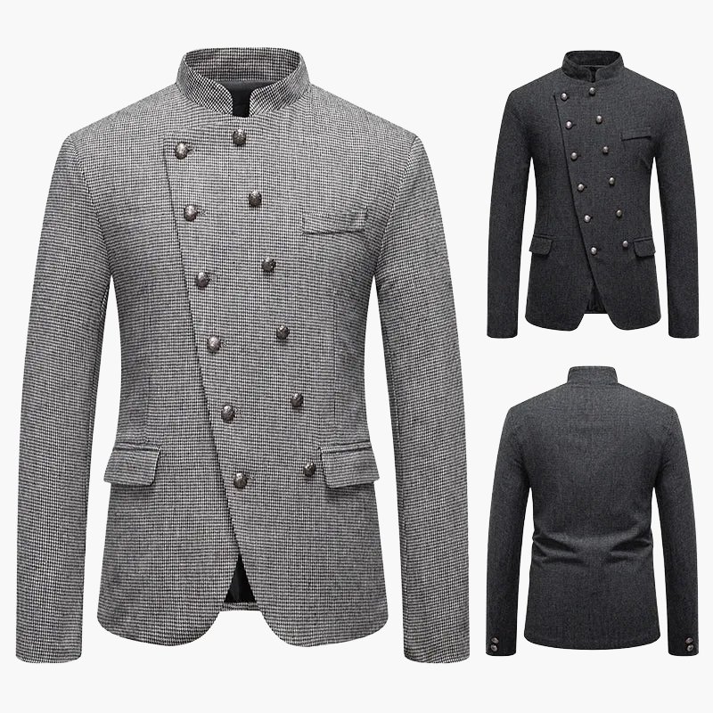 Herren Modernes Stehkragen Sakko mit Doppelreiher – Eleganter Business & Freizeit Blazer