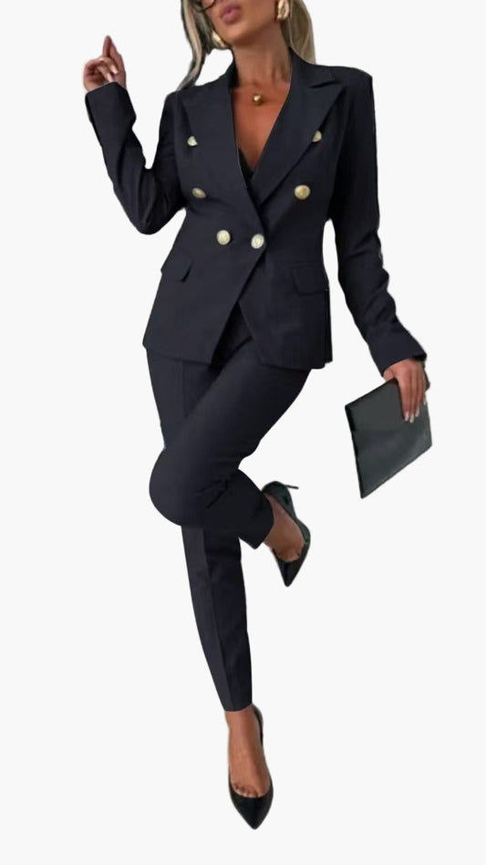 Damen Business Anzug mit Doppelreihigem Blazer – Eleganter Hosenanzug für Büro & Events