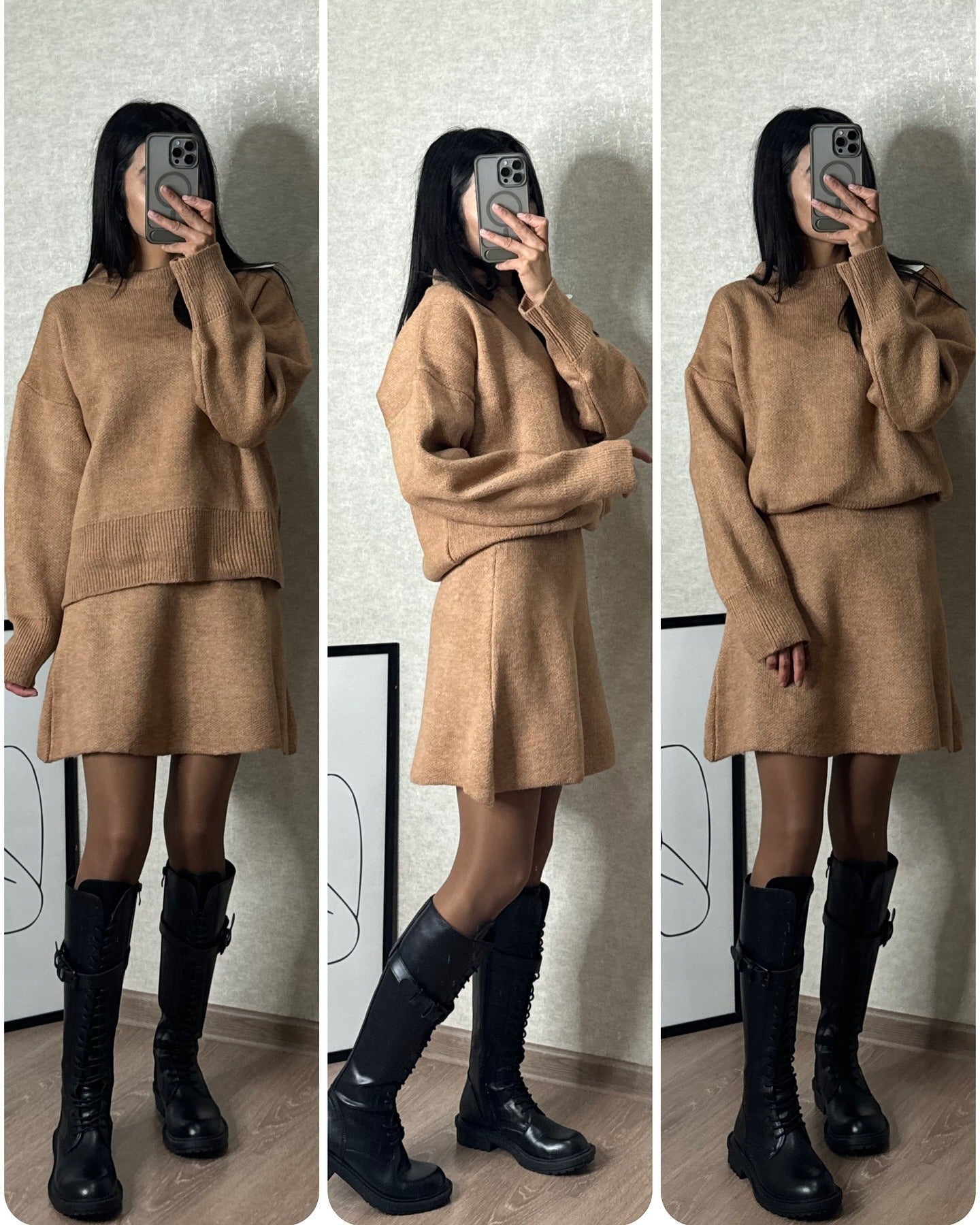 Damen Strickset mit Pullover und Minirock – Modischer Herbst Winter Look, Lässig & Elegant