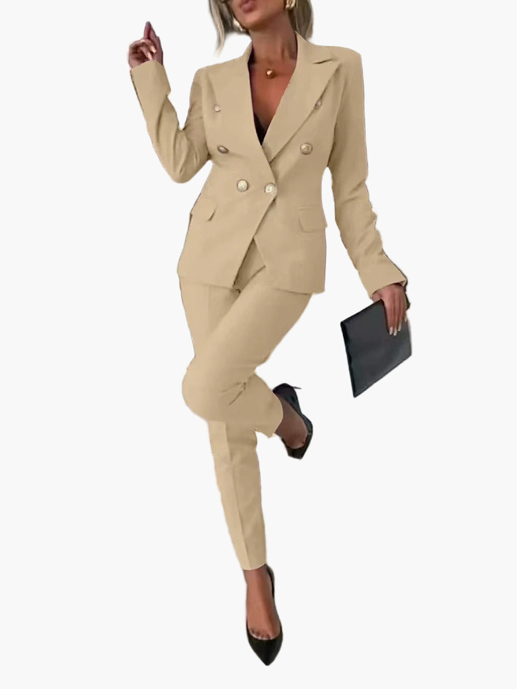 Damen Business Anzug mit Doppelreihigem Blazer – Eleganter Hosenanzug für Büro & Events