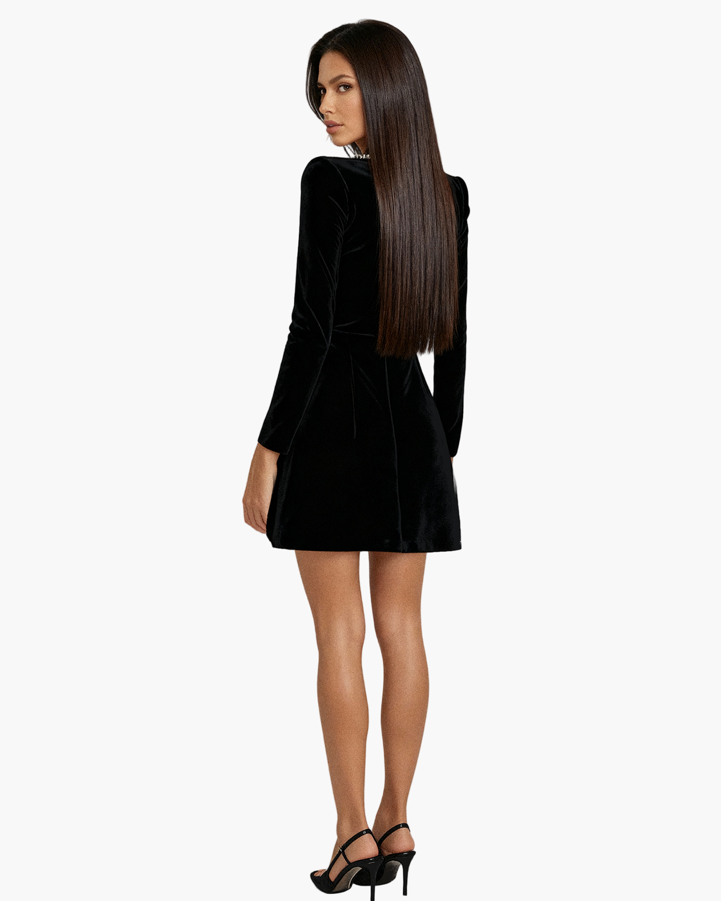 Damen Party-Minikleid mit Kristall-Ausschnitt & langen Ärmeln