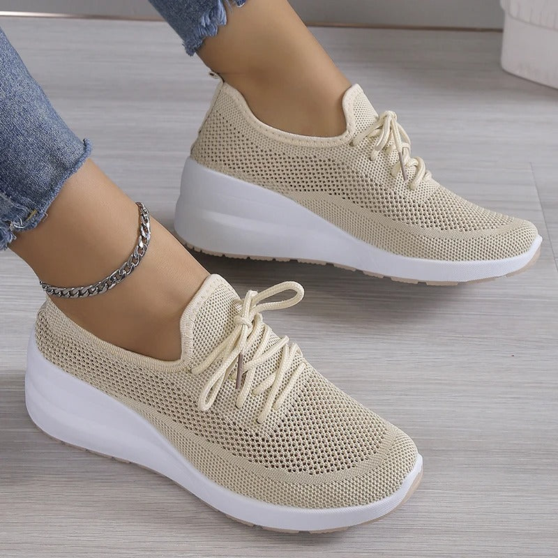 Damen Atmungsaktive Mesh-Walkingsneaker – Leichte Schnür-Sportschuhe