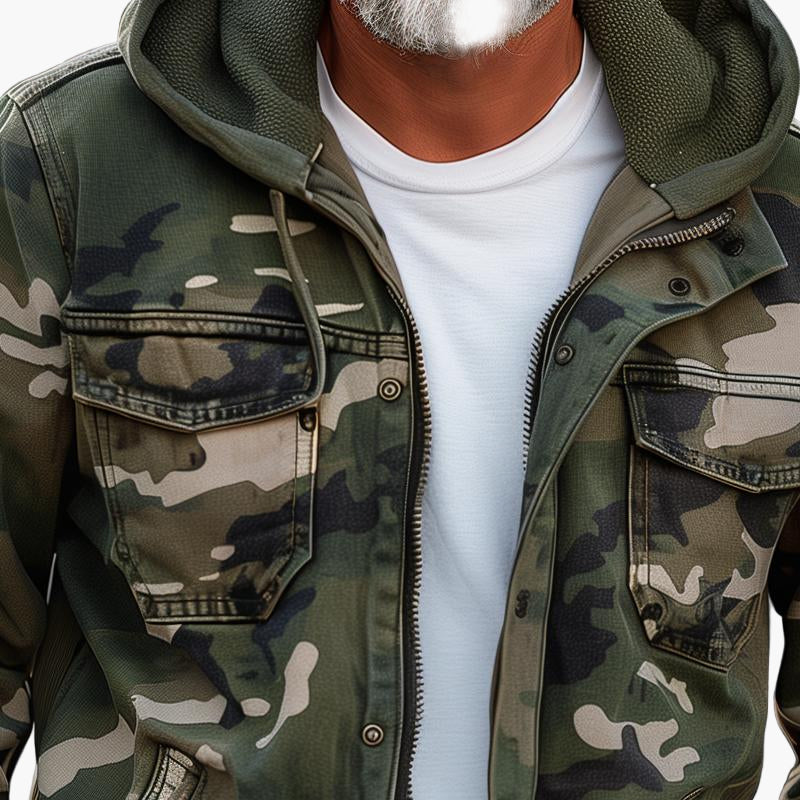 Herren Cargo-Jacke im Camouflage-Stil mit Kapuze – Modischer Outdoor- und Streetwear-Look