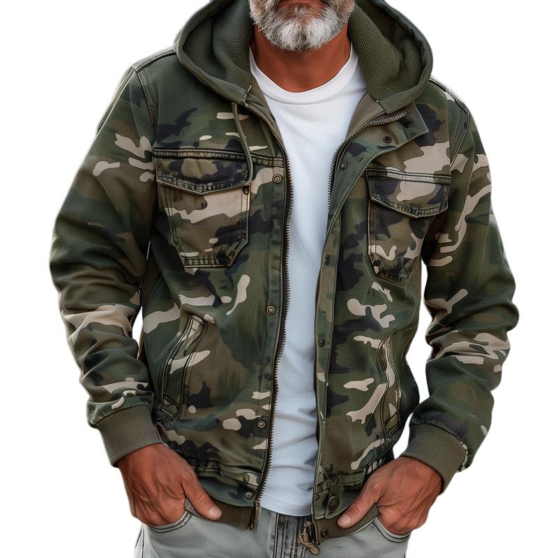 Herren Cargo-Jacke im Camouflage-Stil mit Kapuze – Modischer Outdoor- und Streetwear-Look